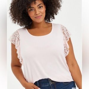 Torrid Super Soft Knits Scoop Neck Lace Flutter Short Sleeve Top Sz 1X